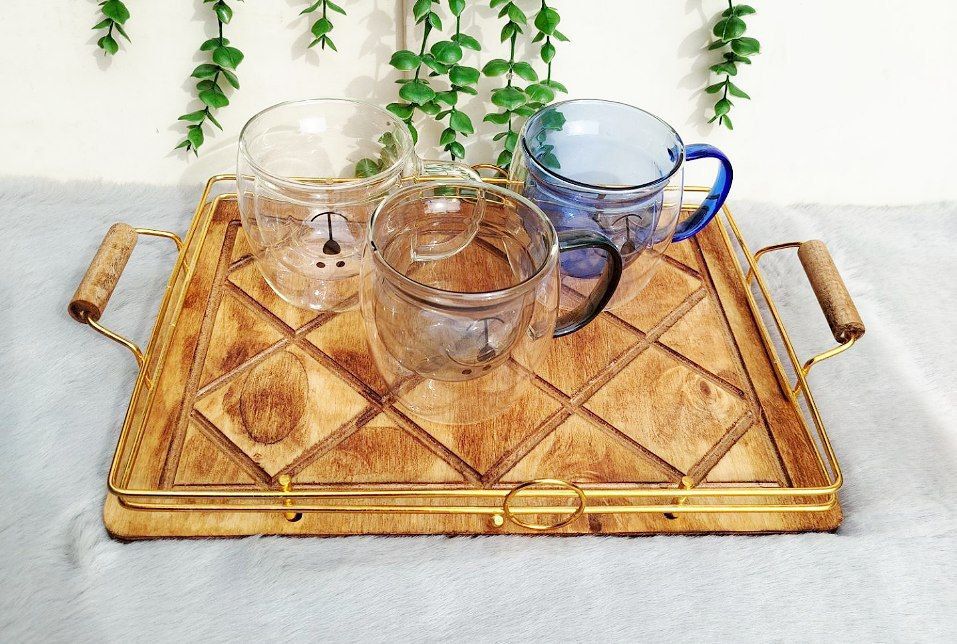 سینی چوبی مستطیل دور فلزی