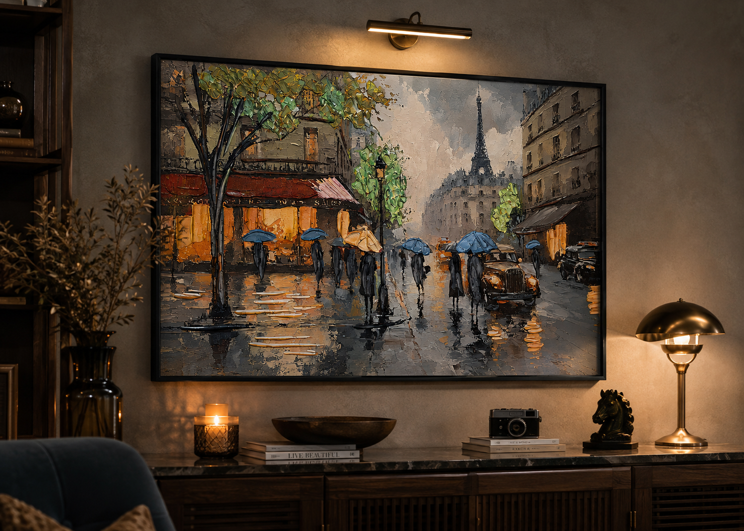 تابلو دکوراتیو خیابان پاریس و برج ایفل طرح بارانی  110×70