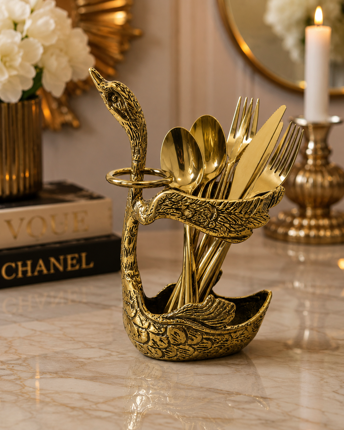 جاکاردی برنجی طرح قو دکوراتیو ابعاد 15*10